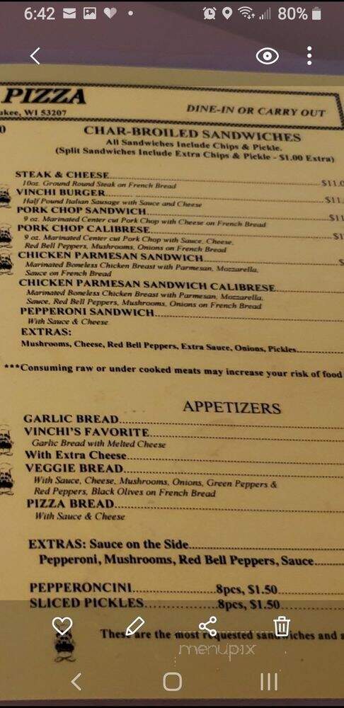 Vinchi's Pizza - Milwaukee, WI menu_pic