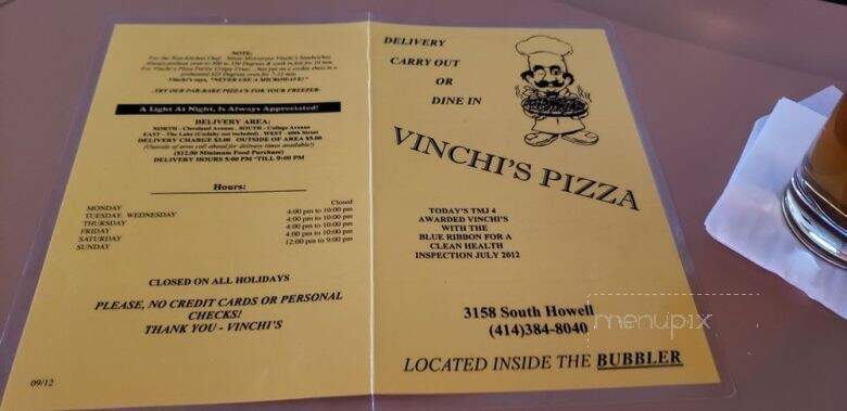 Vinchi's Pizza - Milwaukee, WI menu_pic