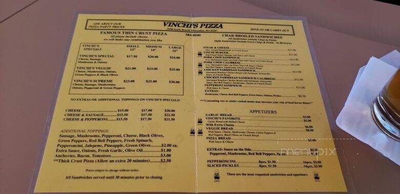 Vinchi's Pizza - Milwaukee, WI menu_pic