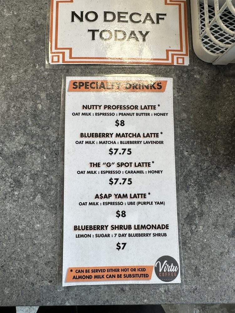 Virtu Coffee - Los Angeles, CA menu_pic