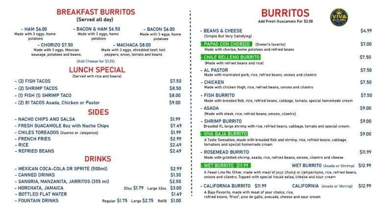 Viva Baja Grill - Rosemead, CA menu_pic