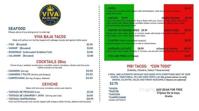 Viva Baja Grill - Rosemead, CA menu_pic