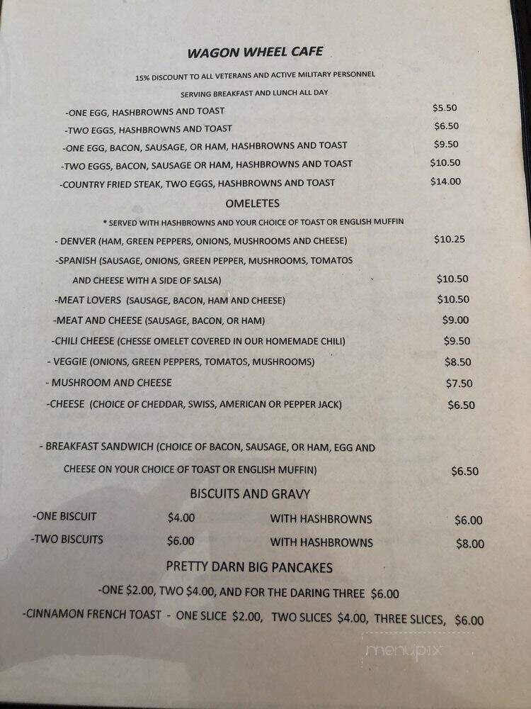 Wagonwheel Restaurant & Lounge - Shell, WY menu_pic