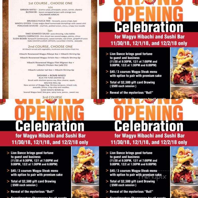 Wagyu Hibachi and Sushi Bar - Houston, TX menu_pic