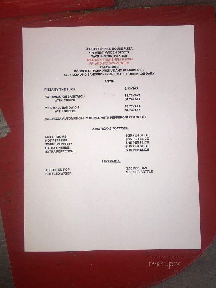 Walther's Hill House - Washington, PA menu_pic