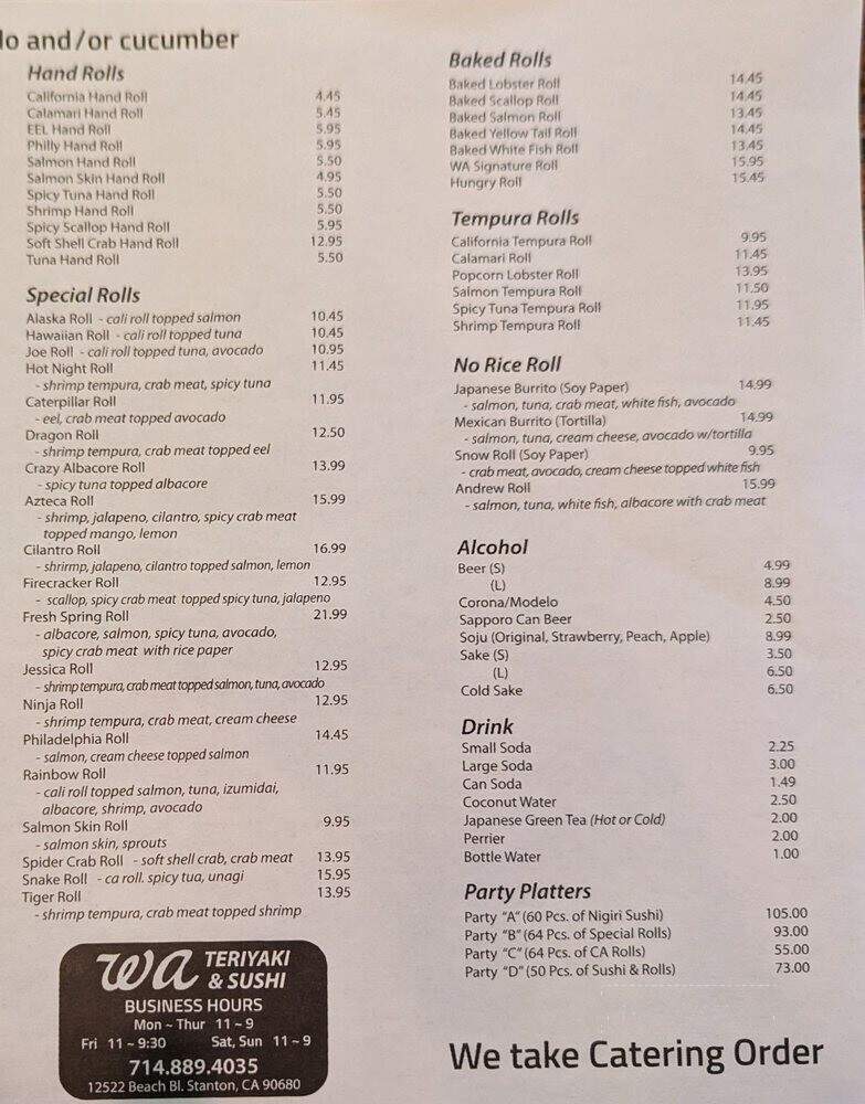 WA Teriyaki & Sushi - Stanton, CA menu_pic