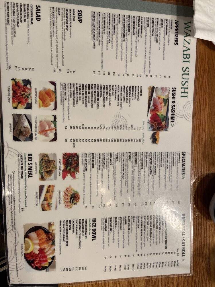 Wazabi Sushi - Orange, CA menu_pic