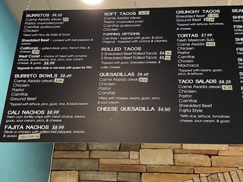 West Coast Taco Shop - Clarksville, TN menu_pic