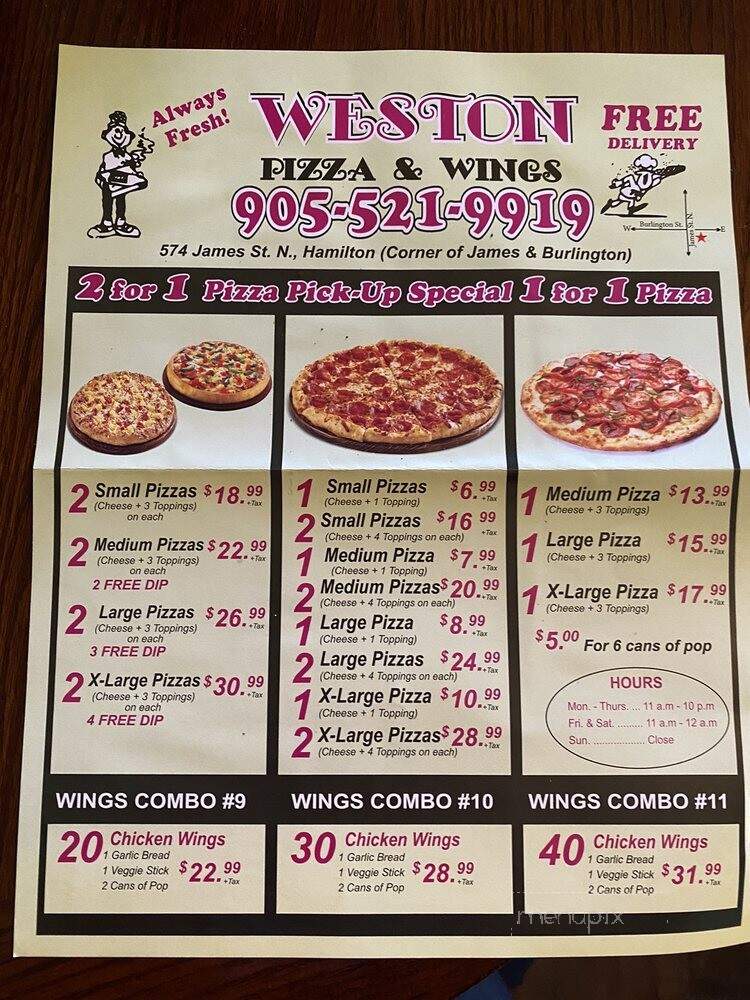 Weston Pizza and Wings - Hamilton, ON menu_pic