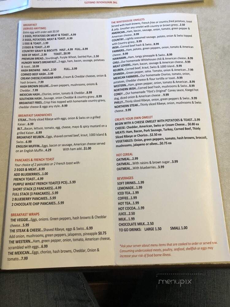 Clear Whitehouse Restaurant - Clare, MI menu_pic