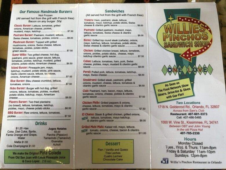 Willie's Pinchos - Kissimmee, FL menu_pic