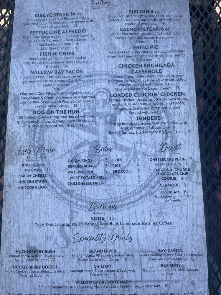 Willow Bay North - Priest River, ID menu_pic
