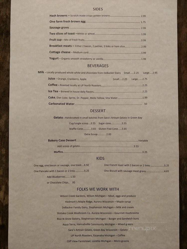 Wilson Creek Cafe - Powers, MI menu_pic