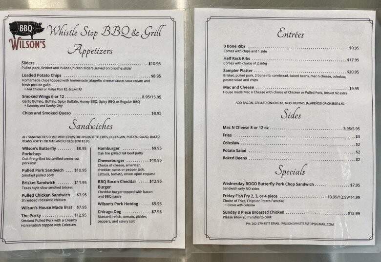Wilson's Whistlestop - Elkhorn, WI menu_pic