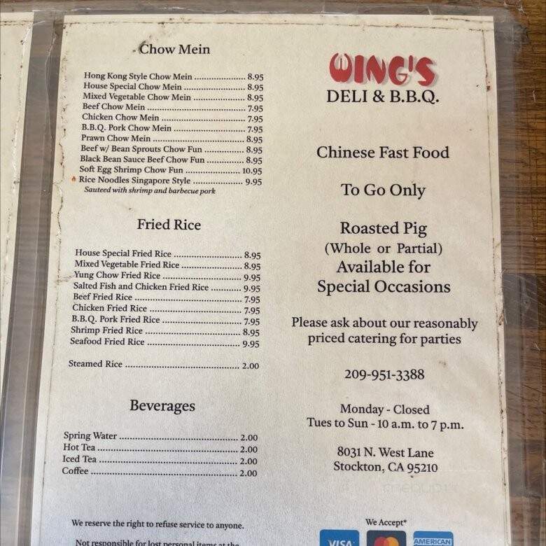 Wing's Deli - Stockton, CA menu_pic
