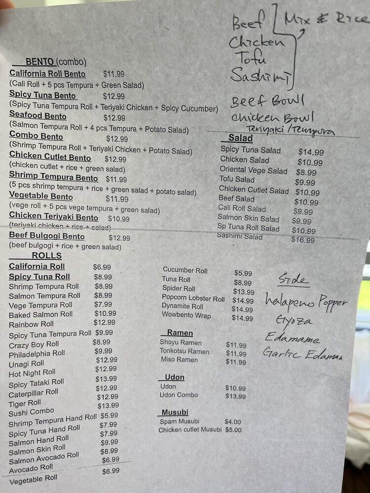Wow Bento & Roll - Glendale, CA menu_pic