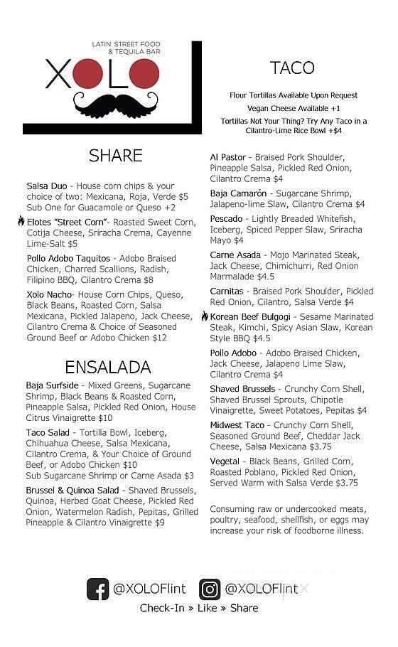 Xolo - Flint, MI menu_pic
