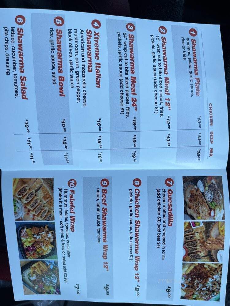 Xtreme Shawarma - Fresno, CA menu_pic