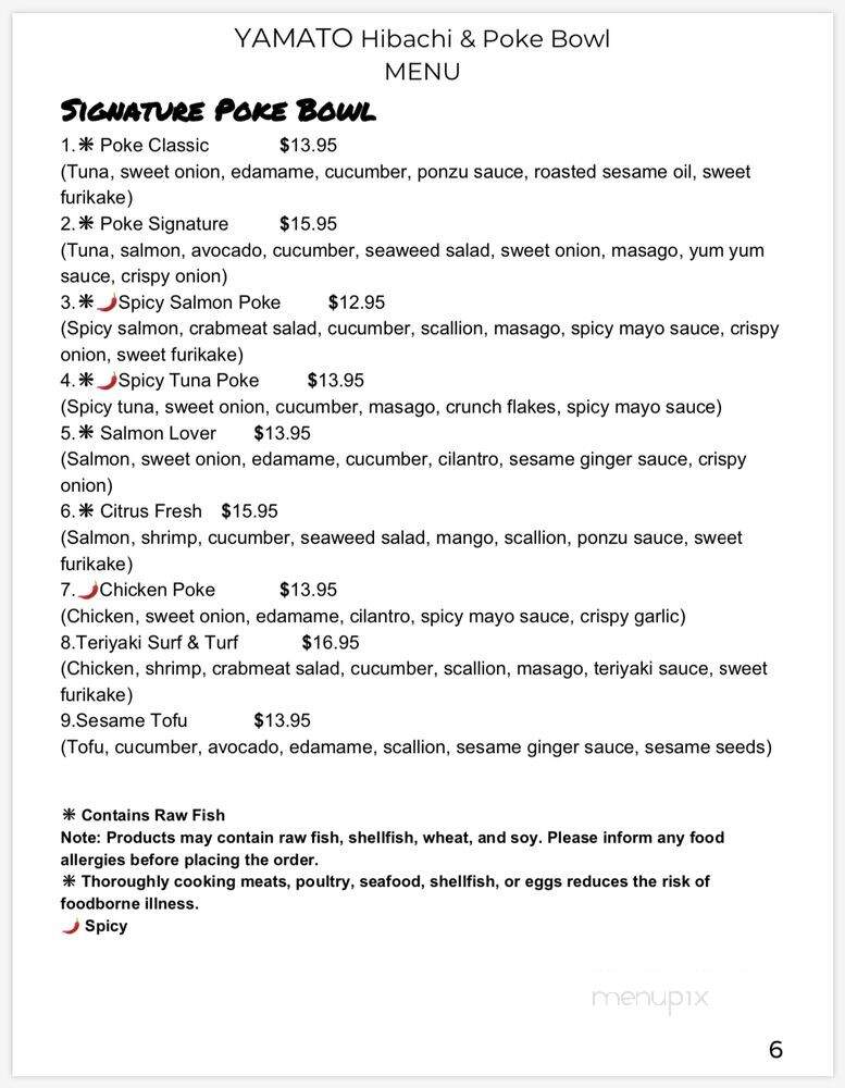 YAMATO Hibachi & Poke Bowl - Mansfield, CT menu_pic