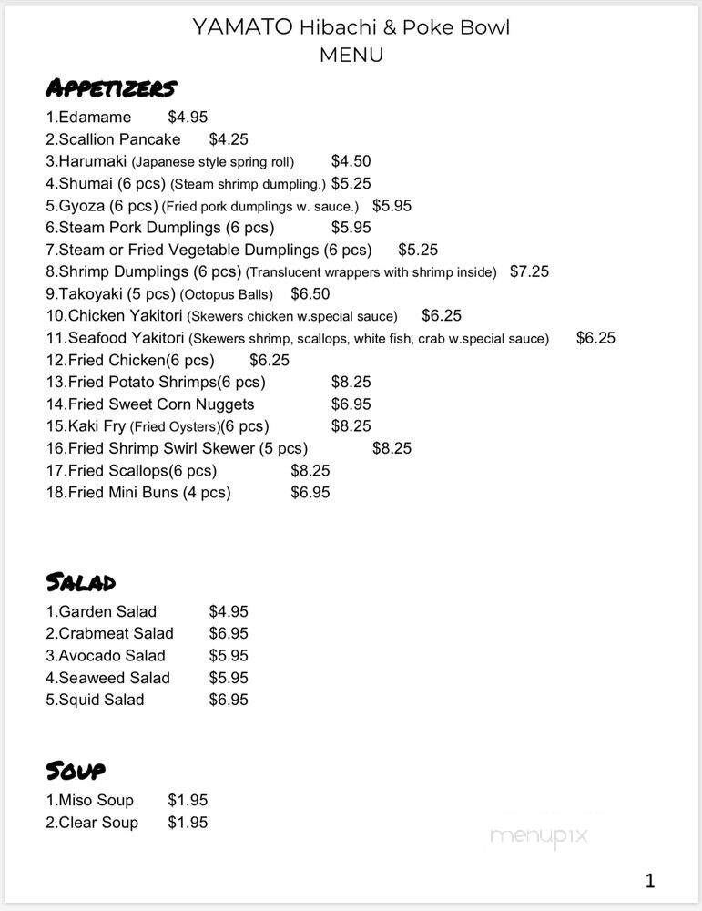 YAMATO Hibachi & Poke Bowl - Mansfield, CT menu_pic