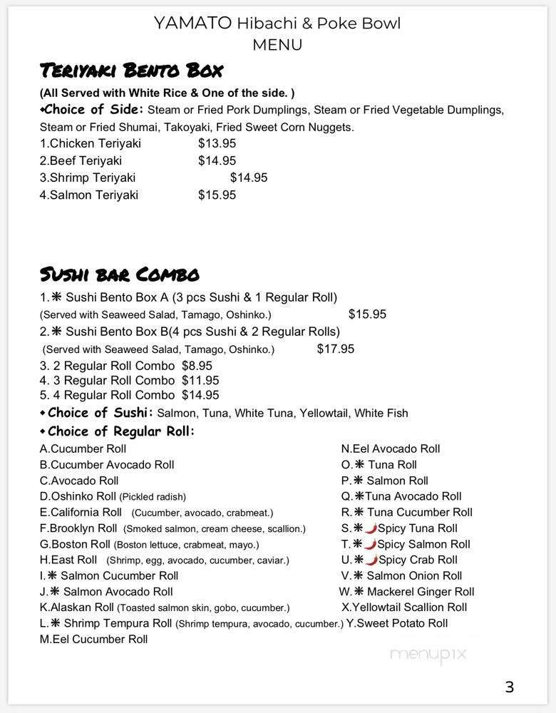 YAMATO Hibachi & Poke Bowl - Mansfield, CT menu_pic
