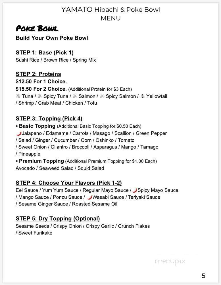 YAMATO Hibachi & Poke Bowl - Mansfield, CT menu_pic