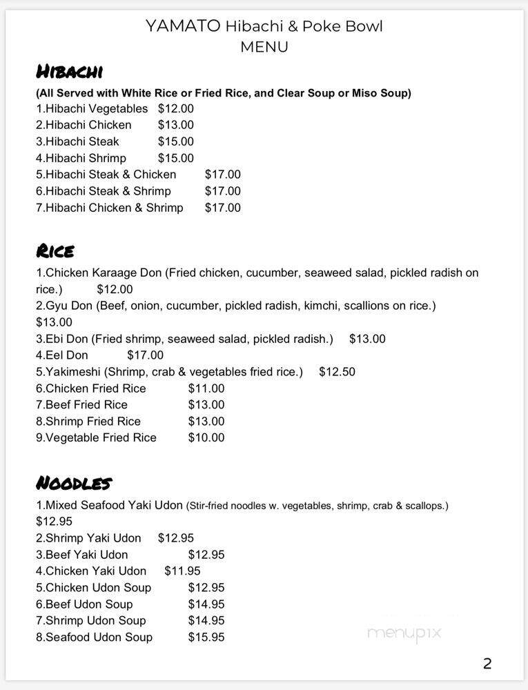 YAMATO Hibachi & Poke Bowl - Mansfield, CT menu_pic