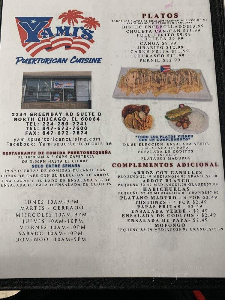 Yami's Puerto Rican Cuisine - North Chicago, IL menu_pic