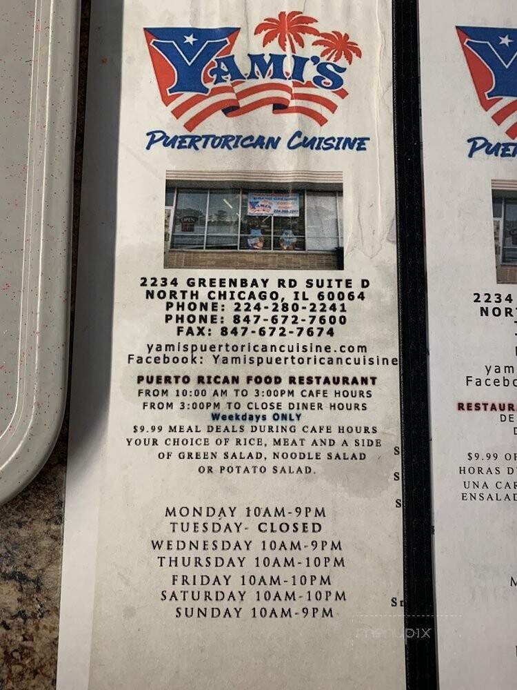 Yami's Puerto Rican Cuisine - North Chicago, IL menu_pic