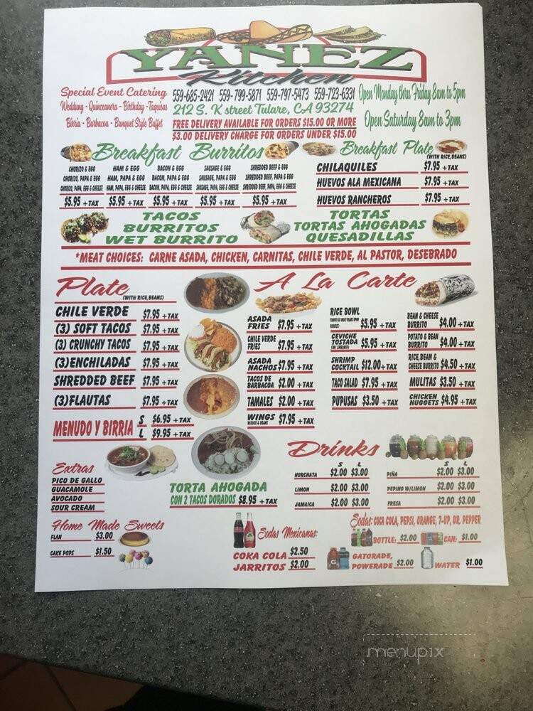 Yanez Kitchen - Tulare, CA menu_pic