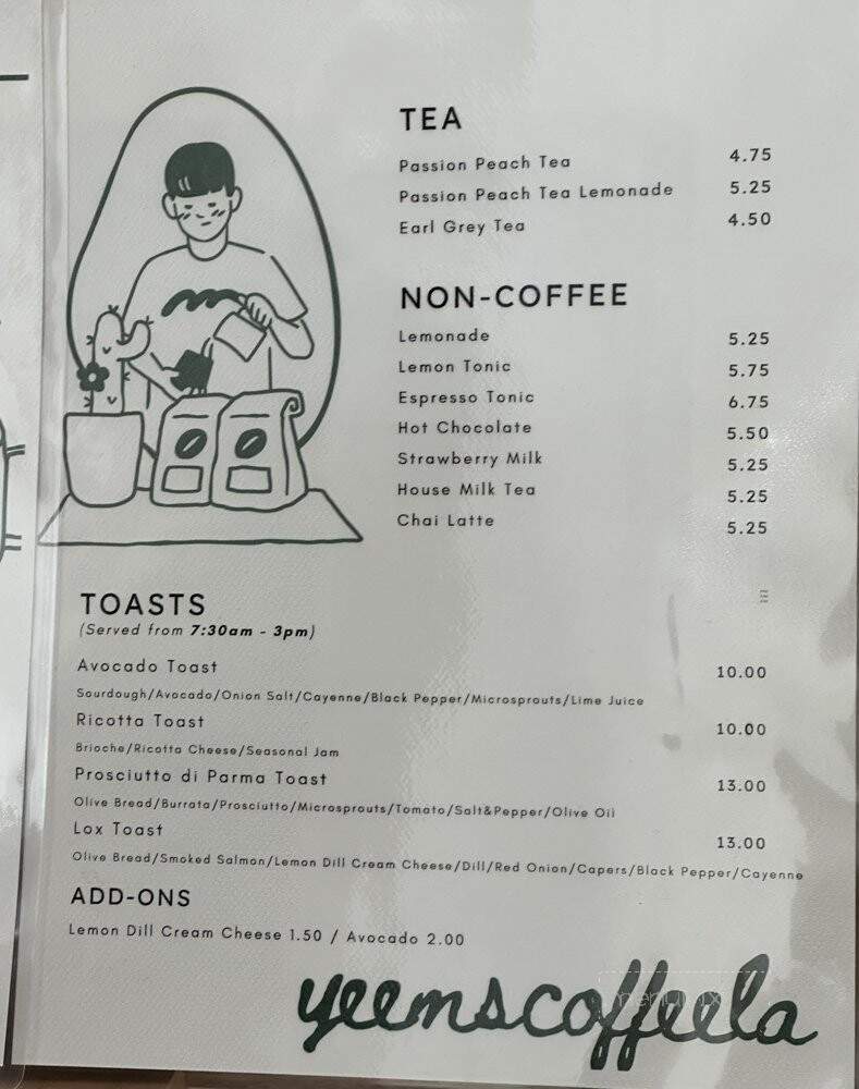 Yeems Coffee - Los Angeles, CA menu_pic