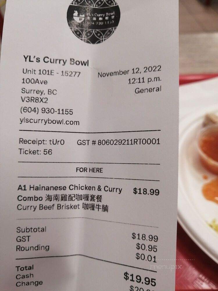 YL'S Curry Bowl - Surrey, BC menu_pic