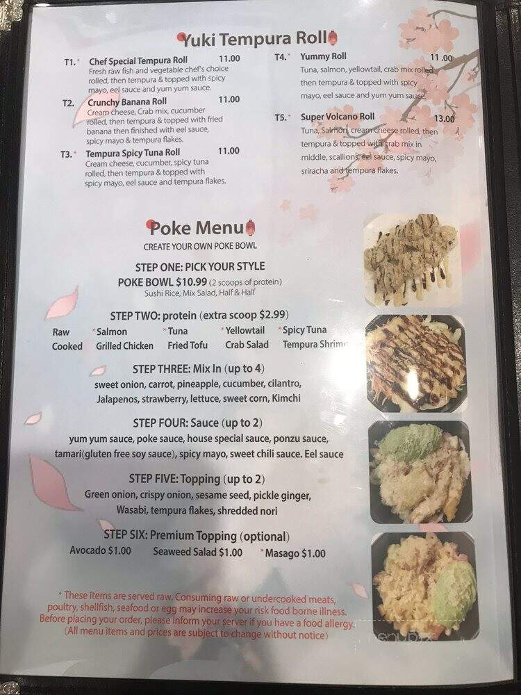 Yuki Hibachi & Poke Sushi - Clinton Township, MI menu_pic