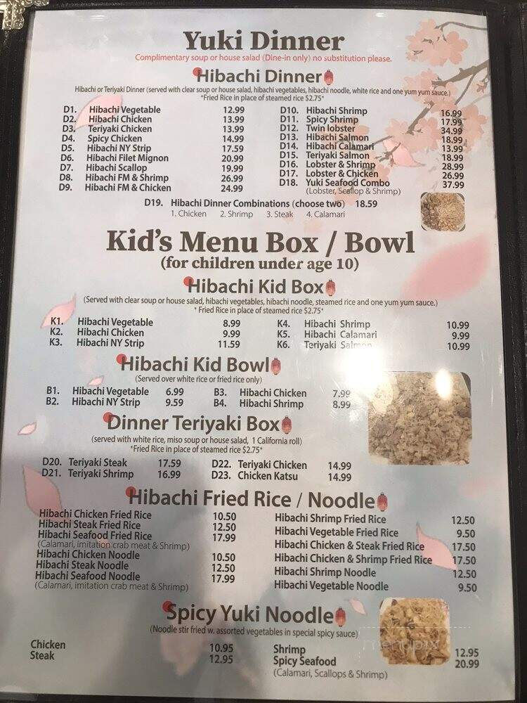 Yuki Hibachi & Poke Sushi - Clinton Township, MI menu_pic