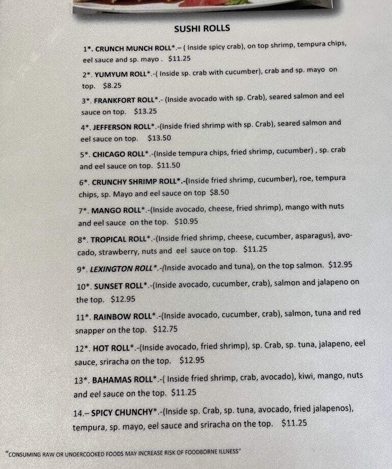 Yummi Yummi Sushi Restaurant - Louisville, KY menu_pic