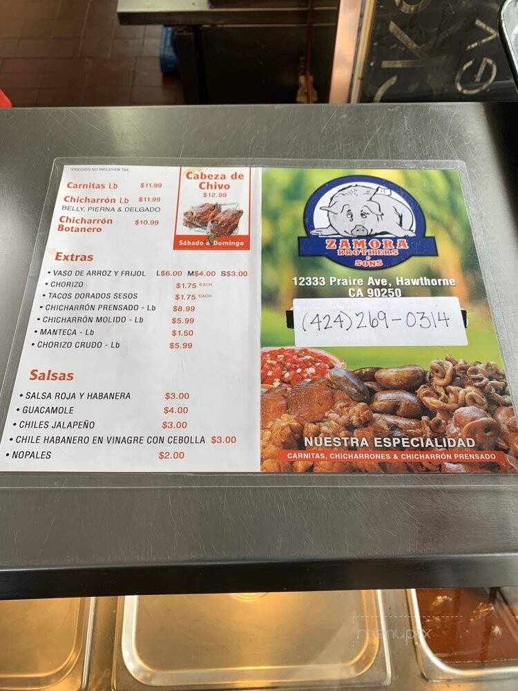 Zamora Bros - Hawthorne, CA menu_pic