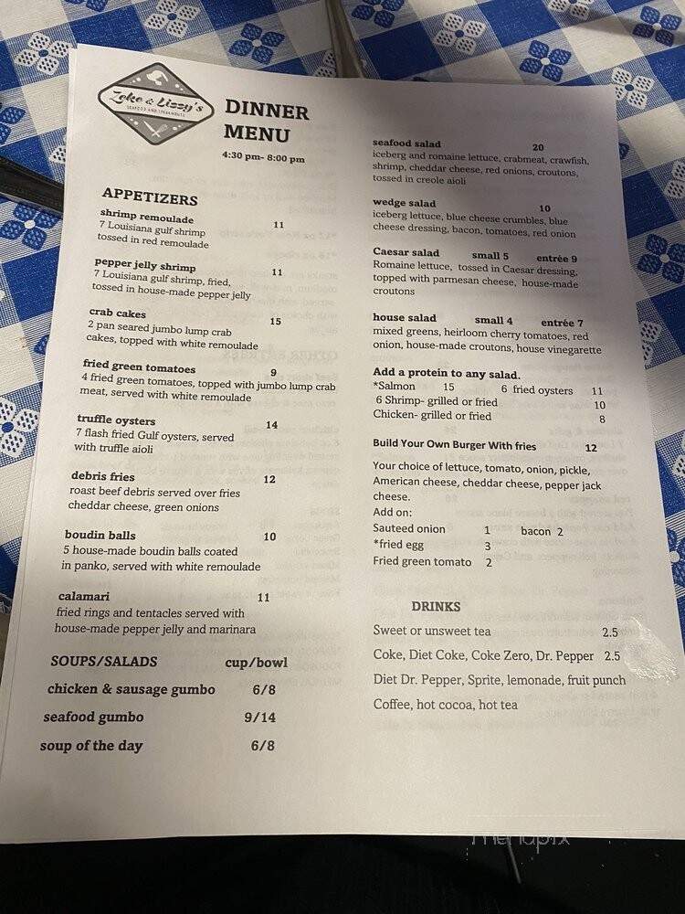 Zeke & Lizzy's Seafood and Steakhouse - Heber Springs, AR menu_pic