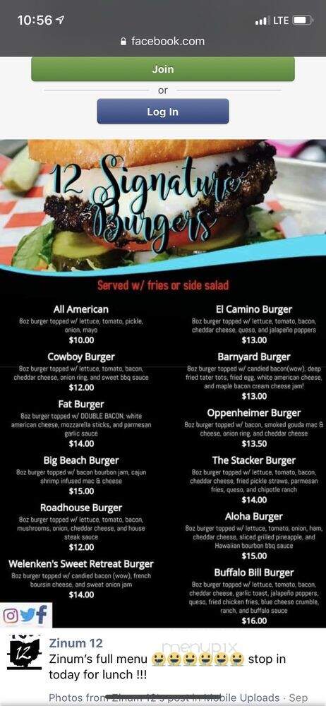 Zinum 12 - Lima, OH menu_pic