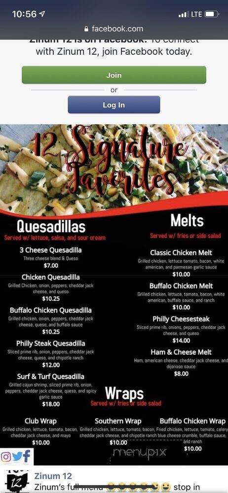 Zinum 12 - Lima, OH menu_pic
