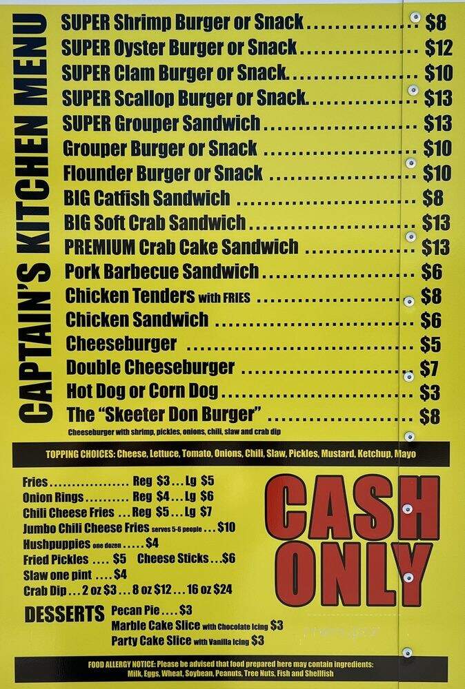 Captain Aj's seafood buffet - Atlantic Beach, NC menu_pic