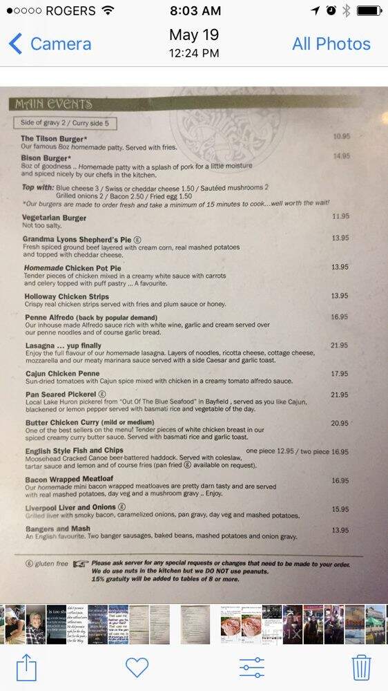 Paddingtons pub ale house and wine bar - Lambton Shores, ON menu_pic