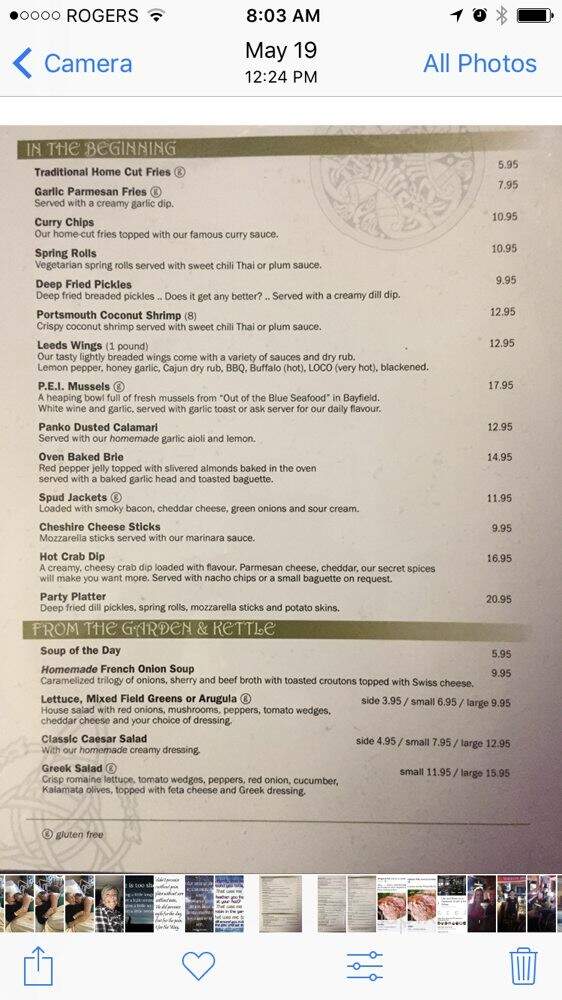 Paddingtons pub ale house and wine bar - Lambton Shores, ON menu_pic