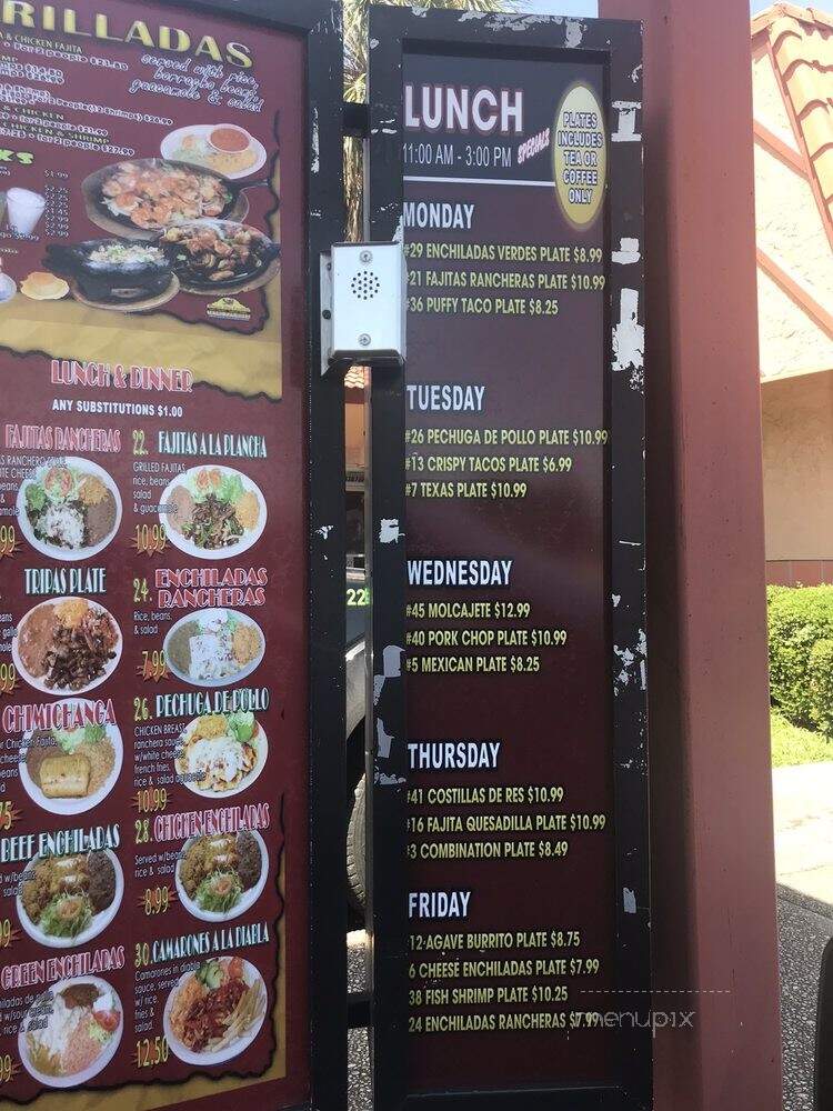 Agave Grill Mexican Restaurant - San Antonio, TX menu_pic
