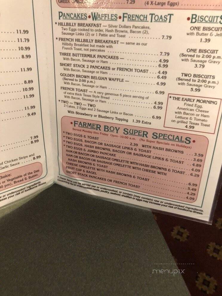 Farmer Boy Restaurant - Wooster, OH menu_pic