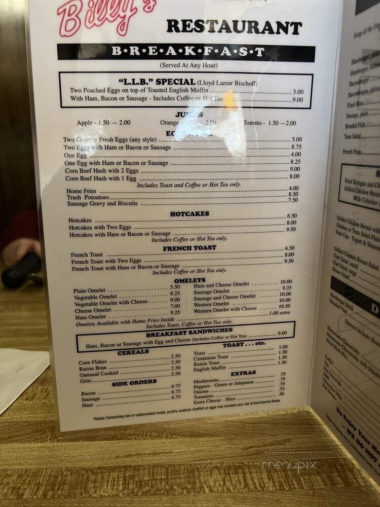 Billy's Coffee Shop - Fremont, OH menu_pic