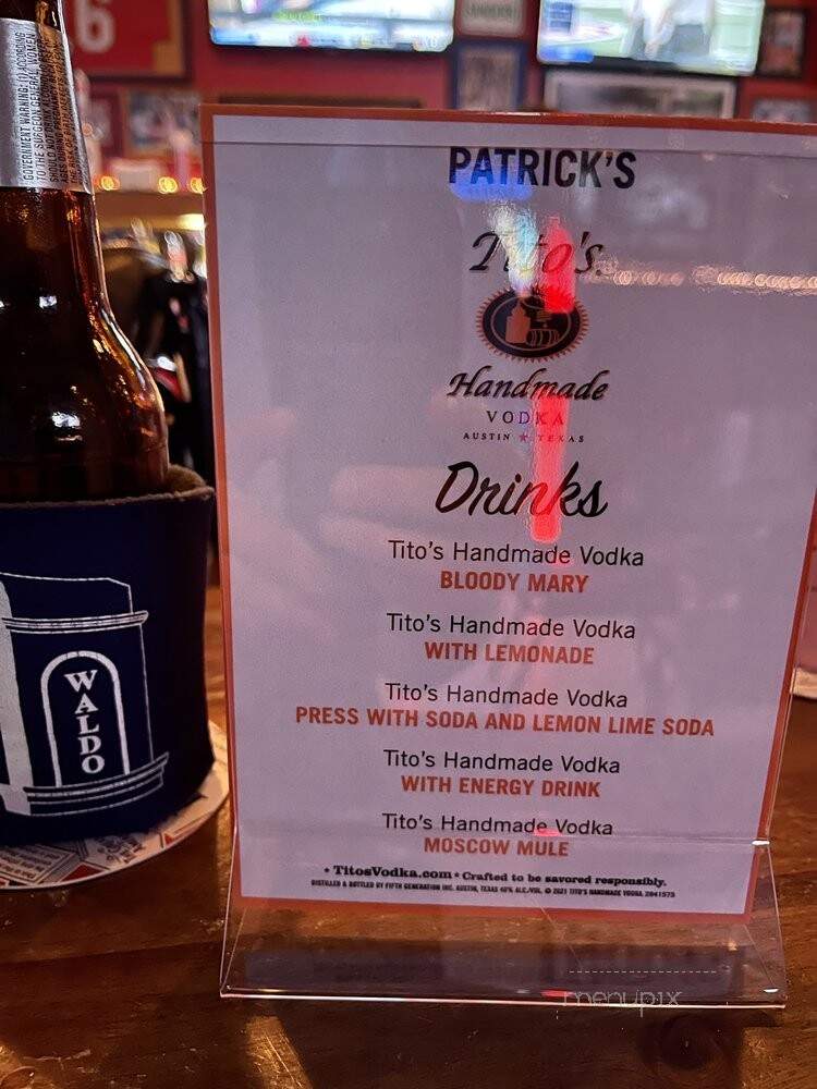 Patricks Bar and No Grill - Kansas City, MO menu_pic