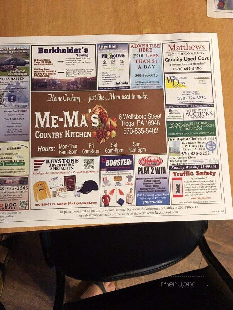 Me-Ma's Country Kitchen - Tioga, PA menu_pic