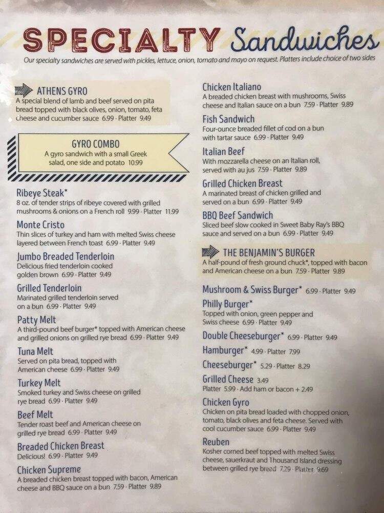Benjamins - Rockville, IN menu_pic