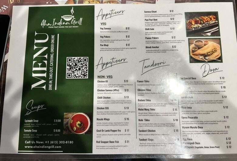 Aha Indian Grill - Spring Hill, TN menu_pic