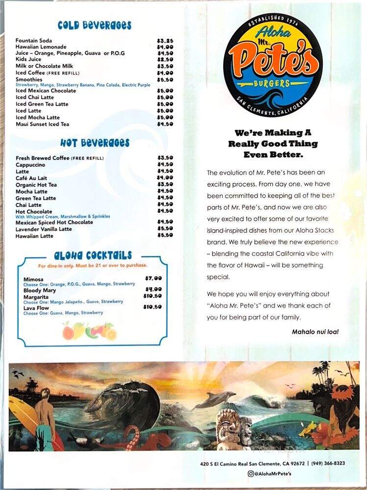 Aloha Mr Pete's - San Clemente, CA menu_pic